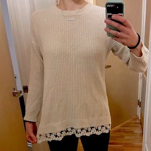 Lace edge neutral sweater
